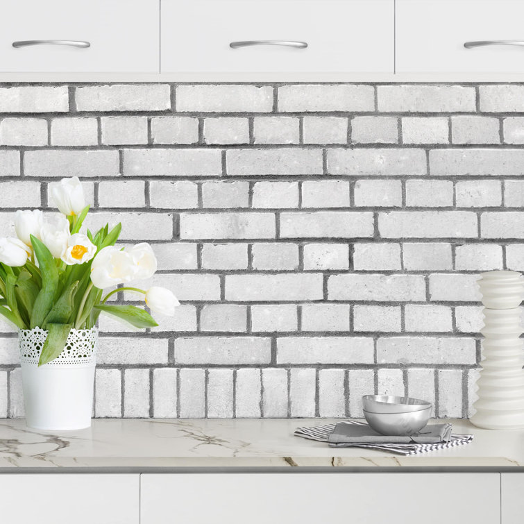 Williston Kitchen Backsplash White Brick Wall Wayfair.co.uk